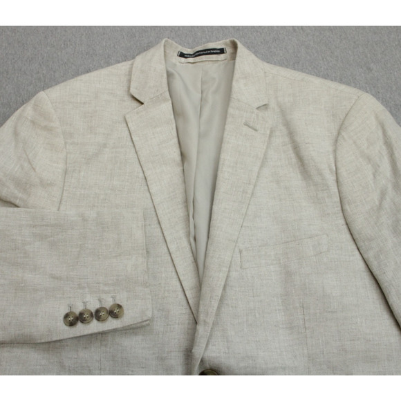 H&M Blazer Mens Size 38R Beige 100% Linen Slim Fit 2 Button Sports Jacket - Picture 1 of 11